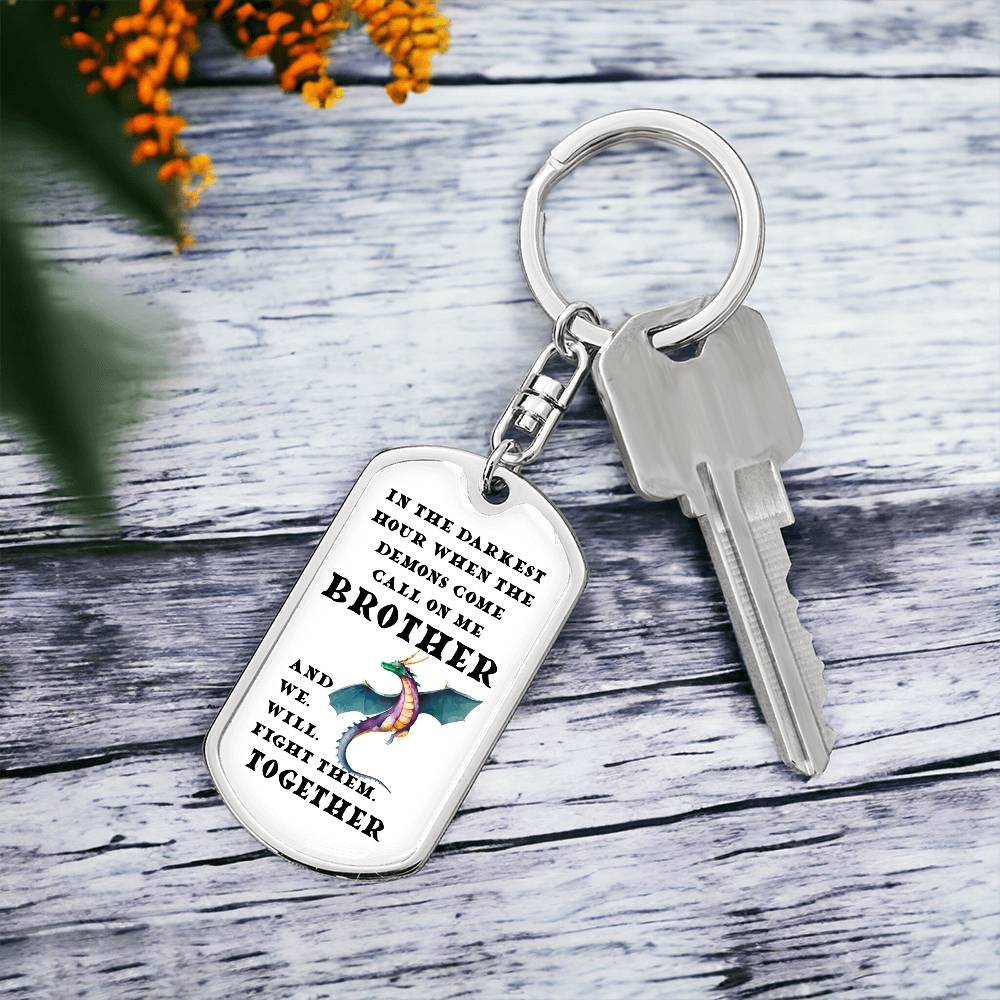 DnD Brother - Dragon - Dog Tag Keychain - Gift for Friend Birthday or Holiday