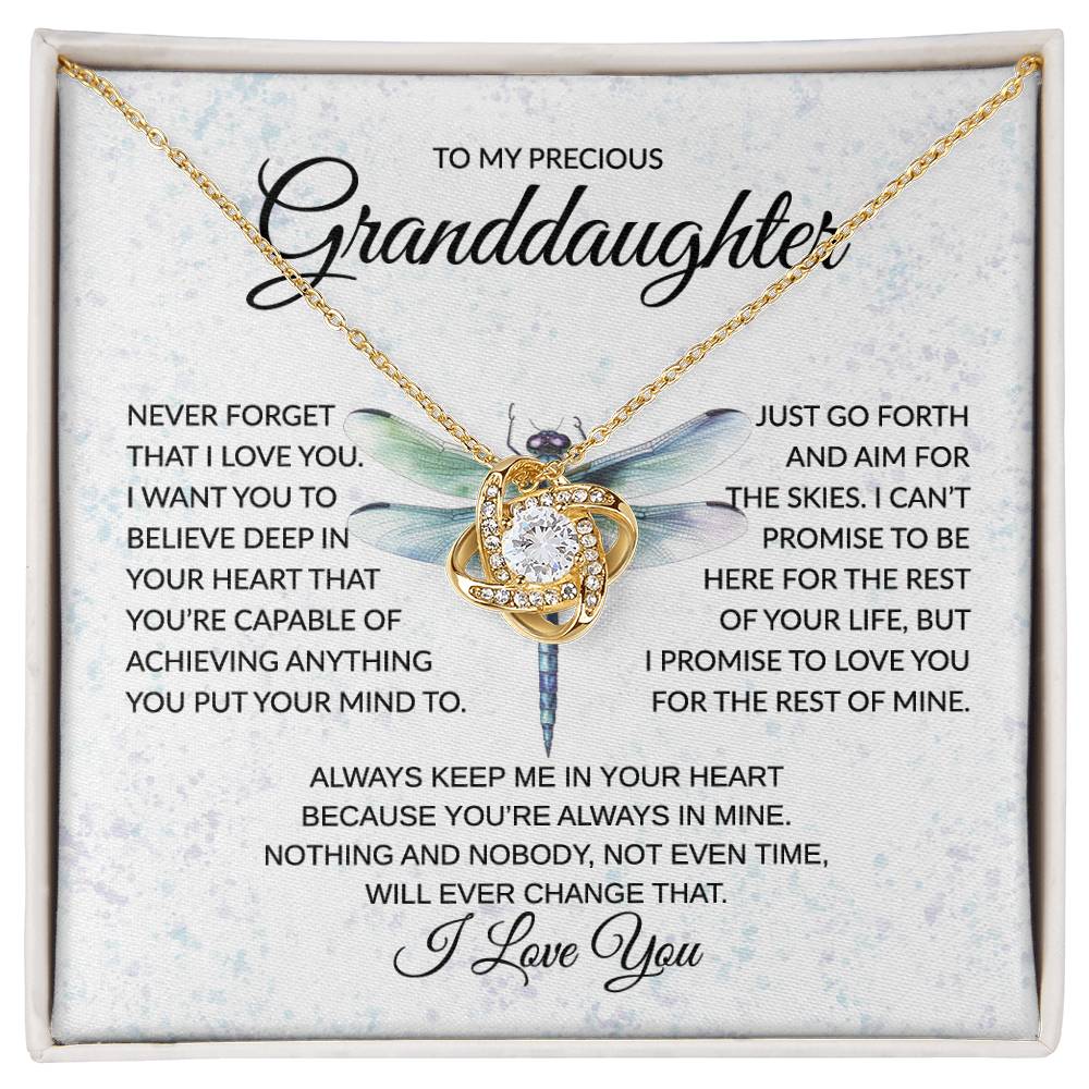 To My Granddaughter - Never Forget - Dragonfly - Love Knot Necklace - Gift for Birthday, Christmas, or Special Occasion
