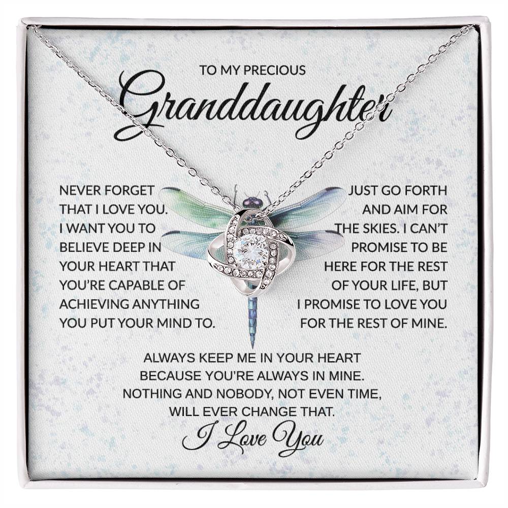 To My Granddaughter - Never Forget - Dragonfly - Love Knot Necklace - Gift for Birthday, Christmas, or Special Occasion