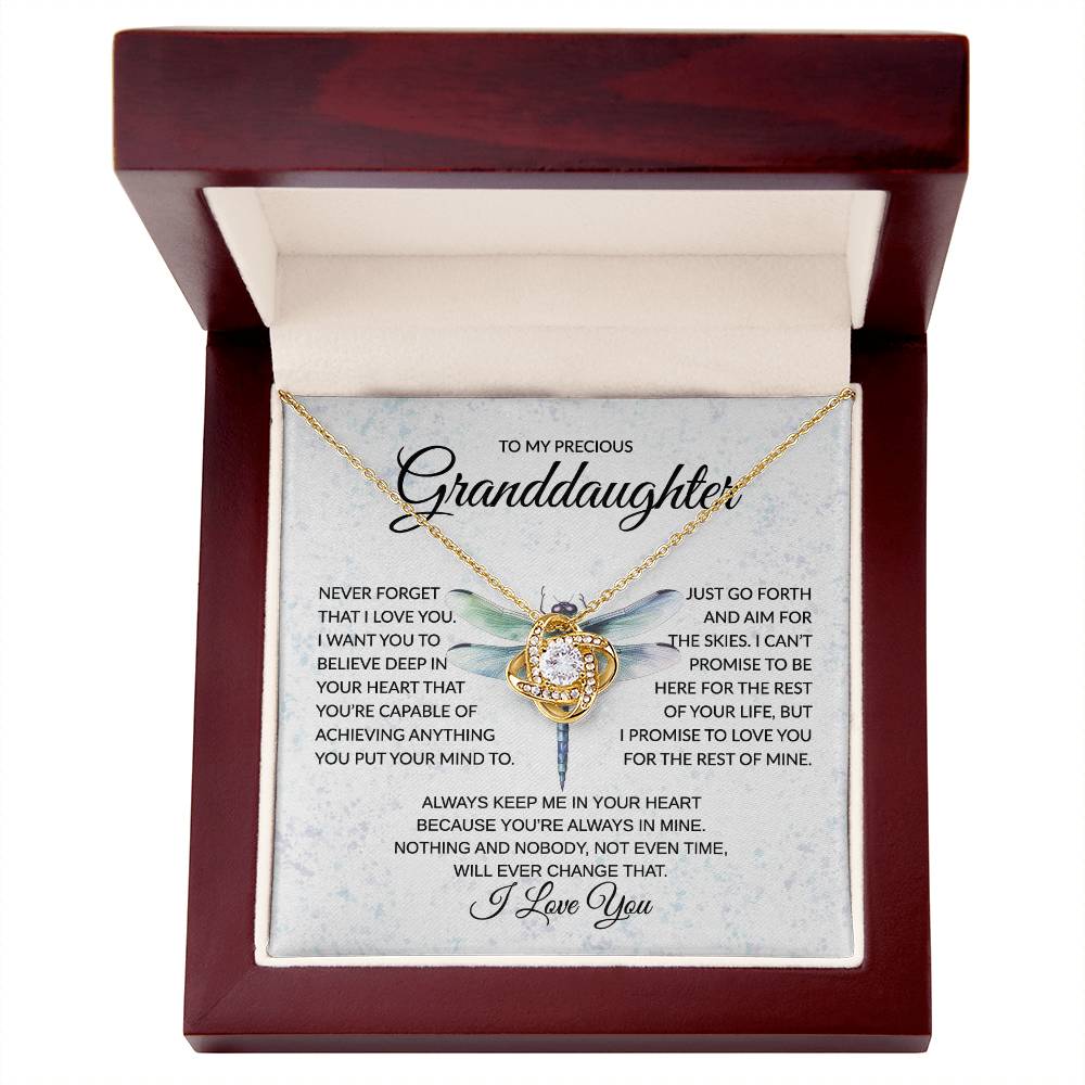 To My Granddaughter - Never Forget - Dragonfly - Love Knot Necklace - Gift for Birthday, Christmas, or Special Occasion