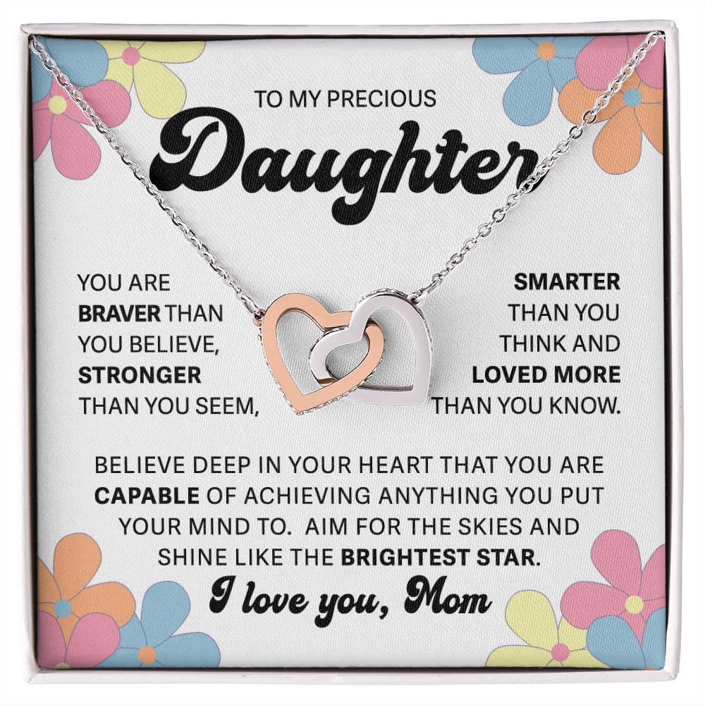 To My Precious Daughter - Shine Like A Star - Interlocking Hearts Necklace - Gift for Birthday, Christmas, or Special Occasion