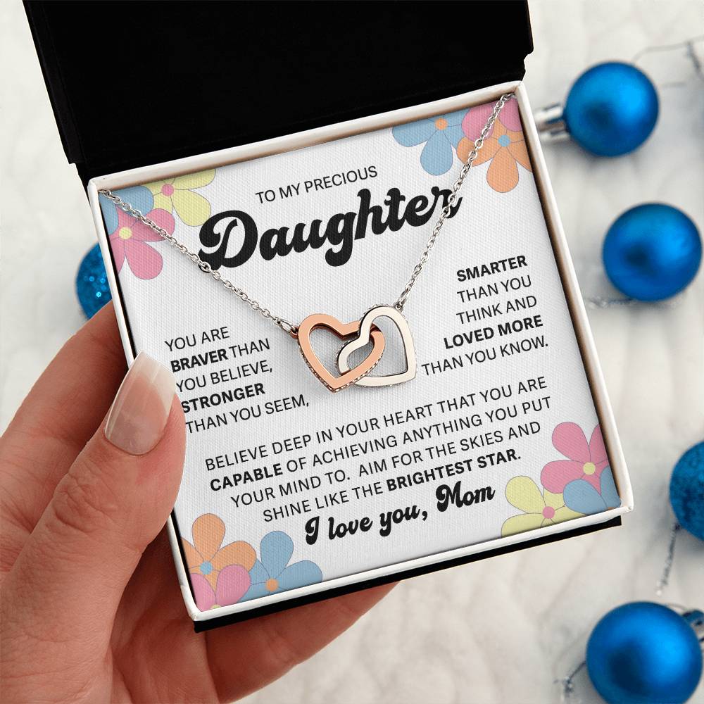 To My Precious Daughter - Shine Like A Star - Interlocking Hearts Necklace - Gift for Birthday, Christmas, or Special Occasion
