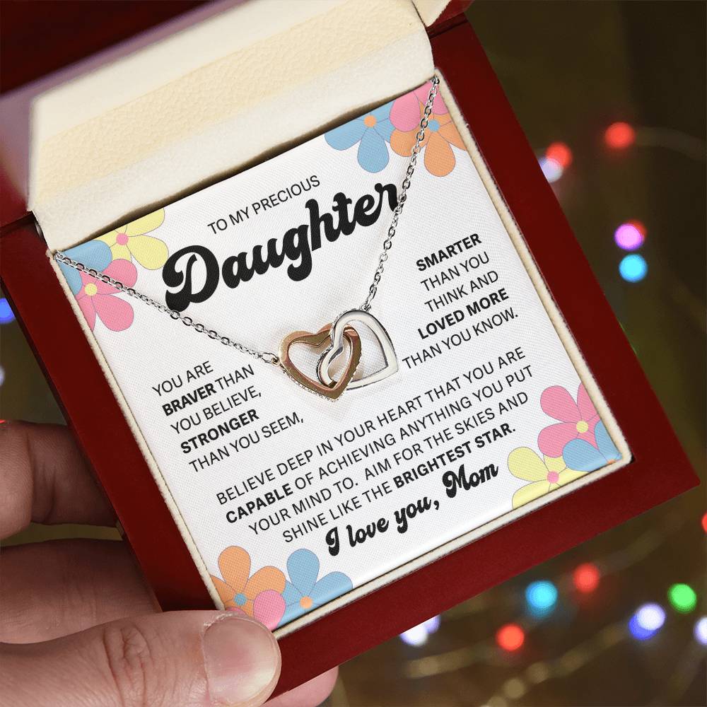 To My Precious Daughter - Shine Like A Star - Interlocking Hearts Necklace - Gift for Birthday, Christmas, or Special Occasion