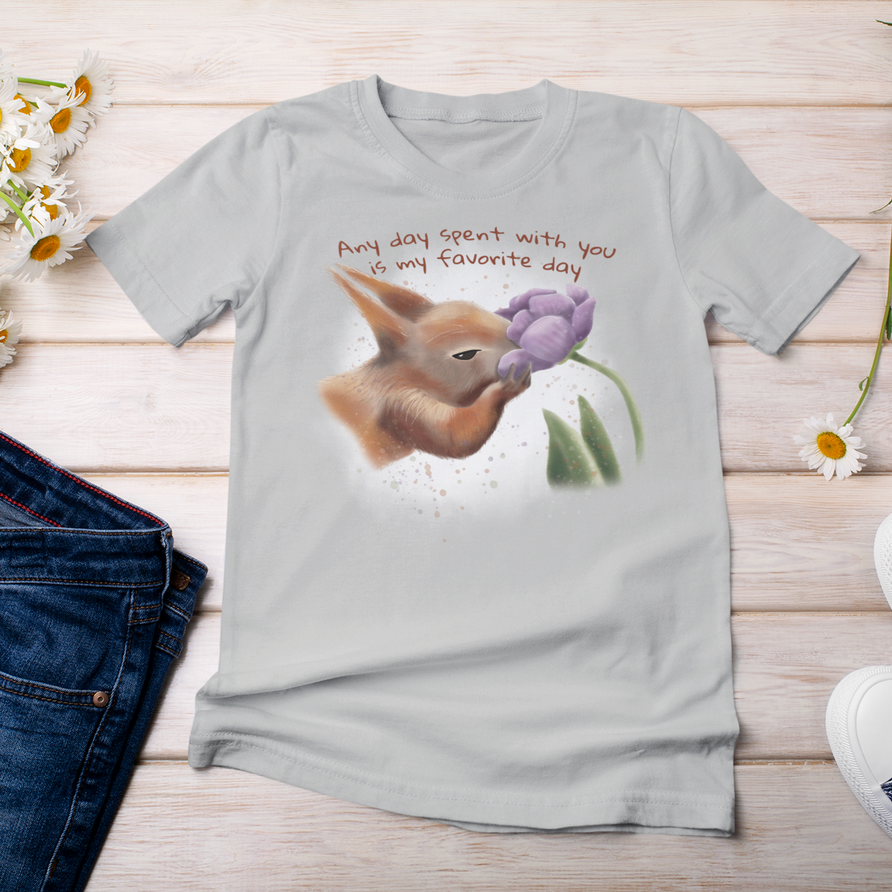 Squirrel and Tulip - Adult T-shirt