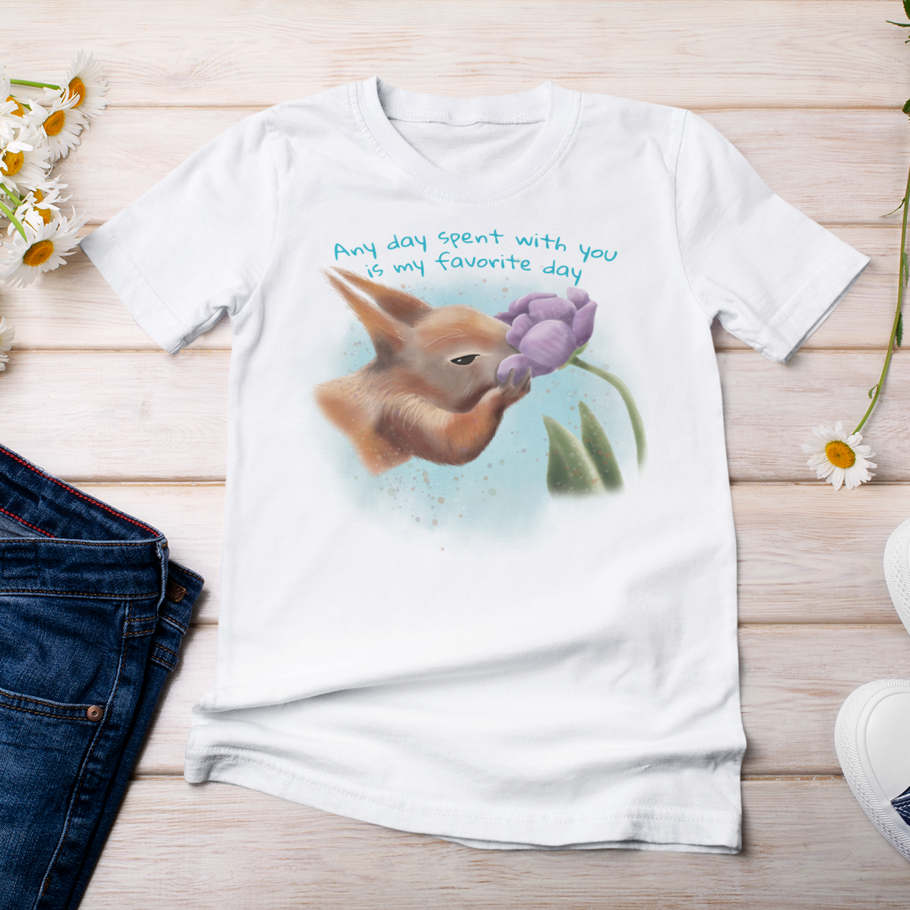 Squirrel and Tulip - Adult T-shirt