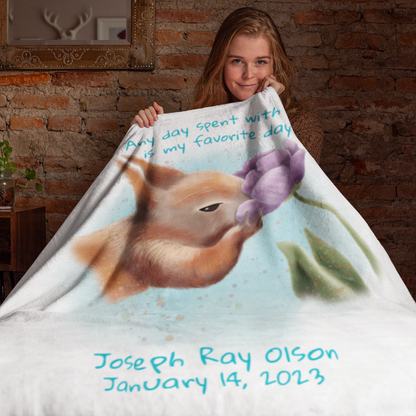 Personalized NEW BABY Blanket - Squirrel and Tulip