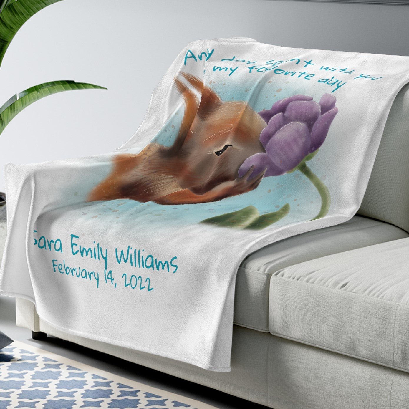 Personalized NEW BABY Blanket - Squirrel and Tulip