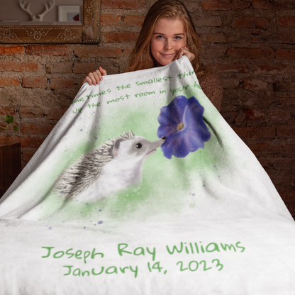 Personalized NEW BABY Blanket - Hedgehog and Petunia