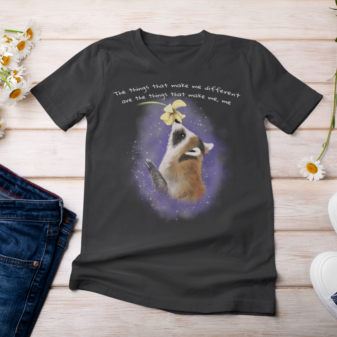 Raccoon and Wildflower - Adult T-shirt