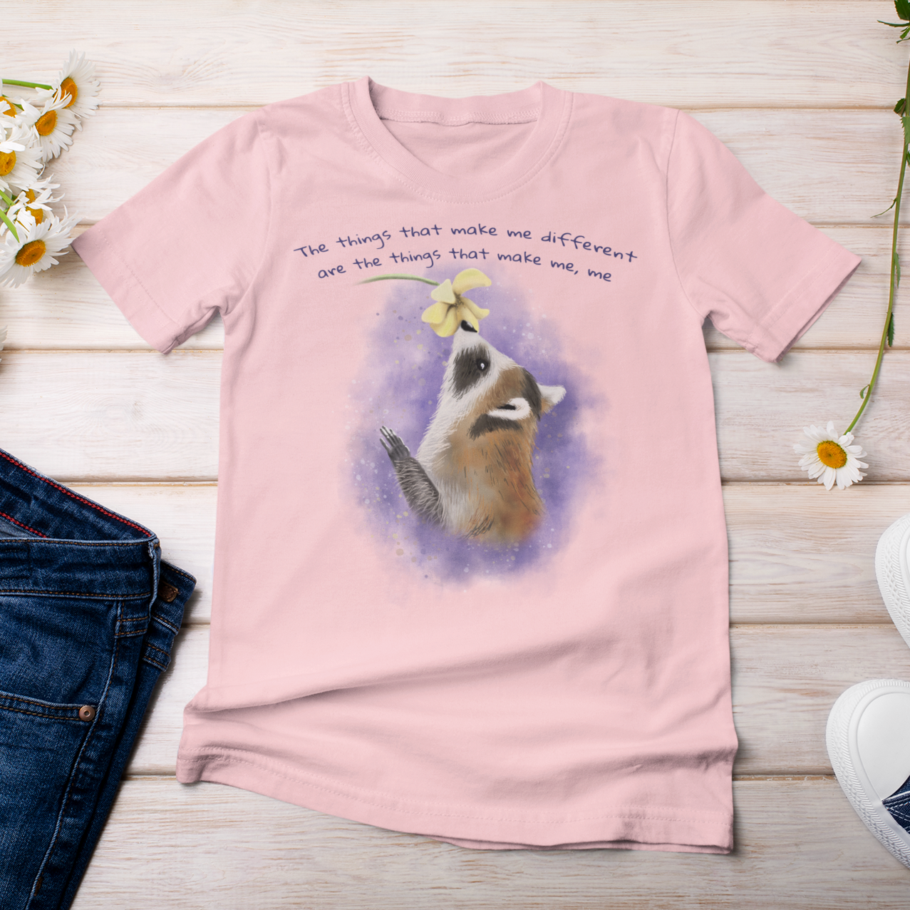 Raccoon and Wildflower - Adult T-shirt