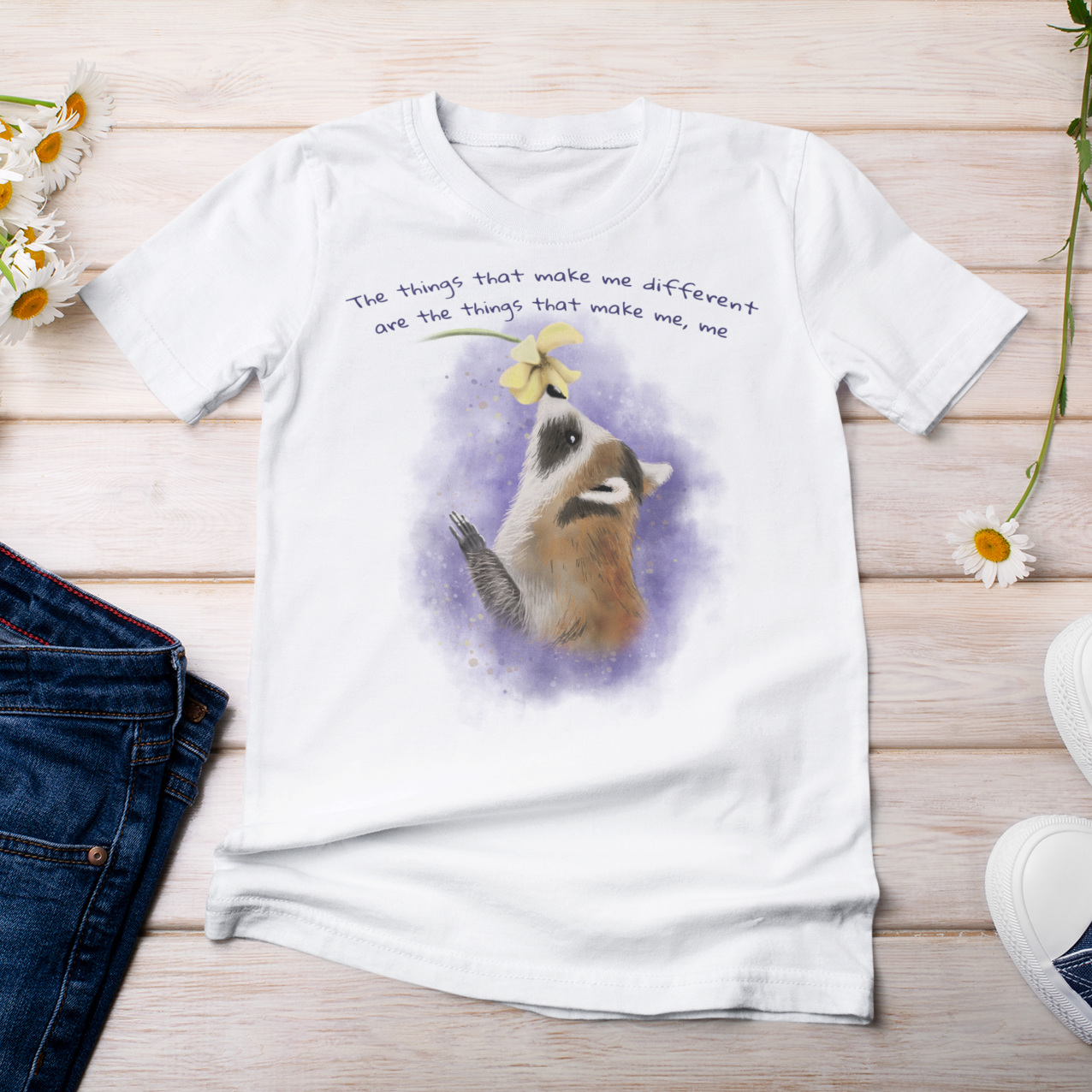 Raccoon and Wildflower - Adult T-shirt