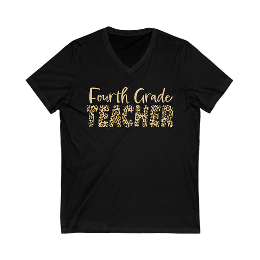 Fourth Grade TEACHER in Leopard print - V-Neck Tee