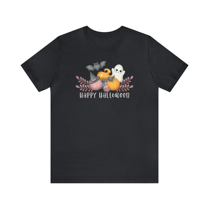 Cute Pink Pumpkin, Cauldron, and Ghost - Unisex Crew Neck T-shirt