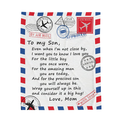 To My Son - Air Mail Letter - PERSONALIZE - Velveteen Plush or Sherpa Blanket