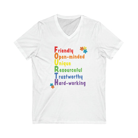 Rainbow FOURTH Grade Positive Teacher V-neck T-shirt