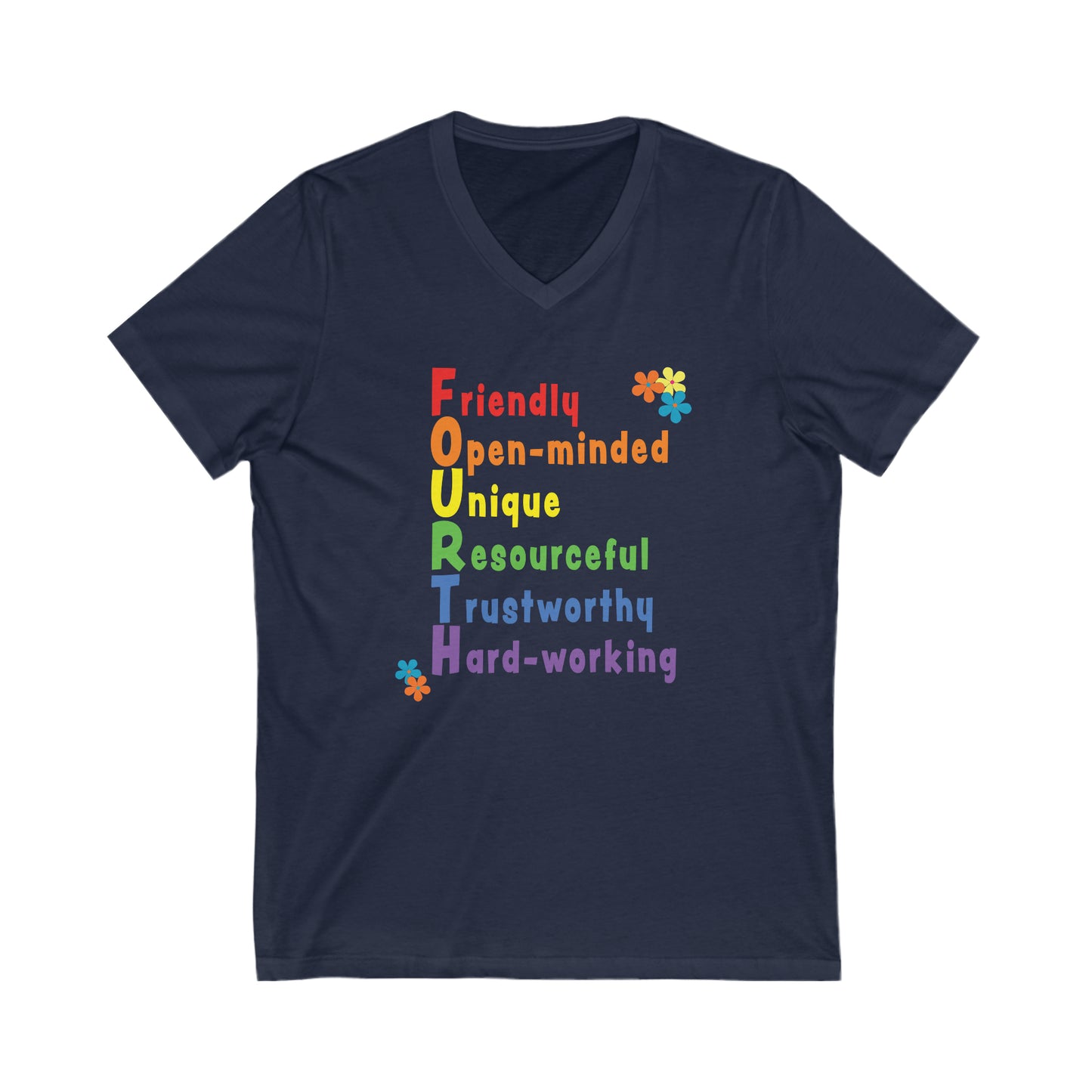 Rainbow FOURTH Grade Positive Teacher V-neck T-shirt