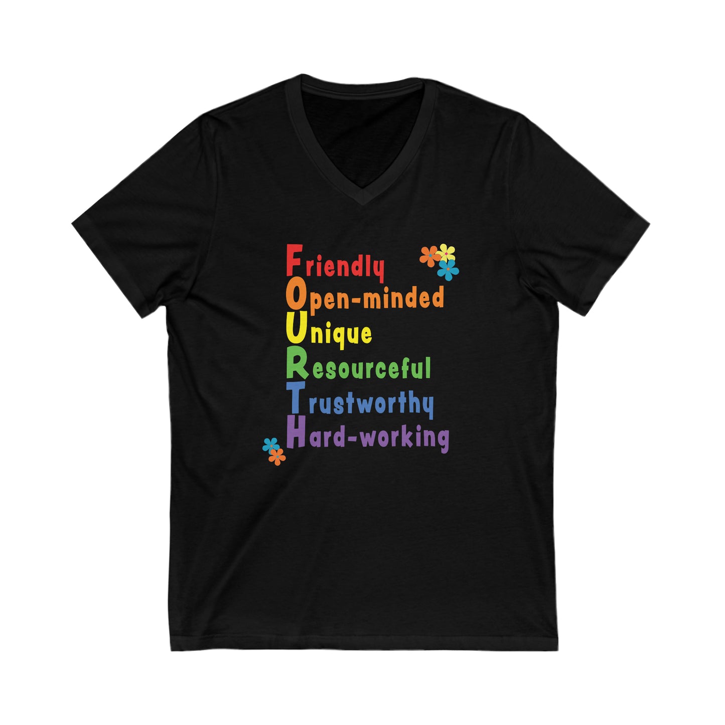 Rainbow FOURTH Grade Positive Teacher V-neck T-shirt