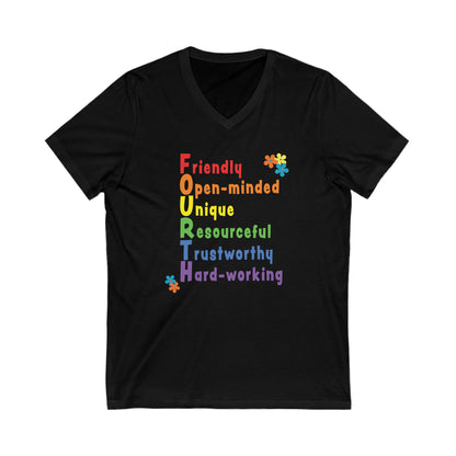 Rainbow FOURTH Grade Positive Teacher V-neck T-shirt