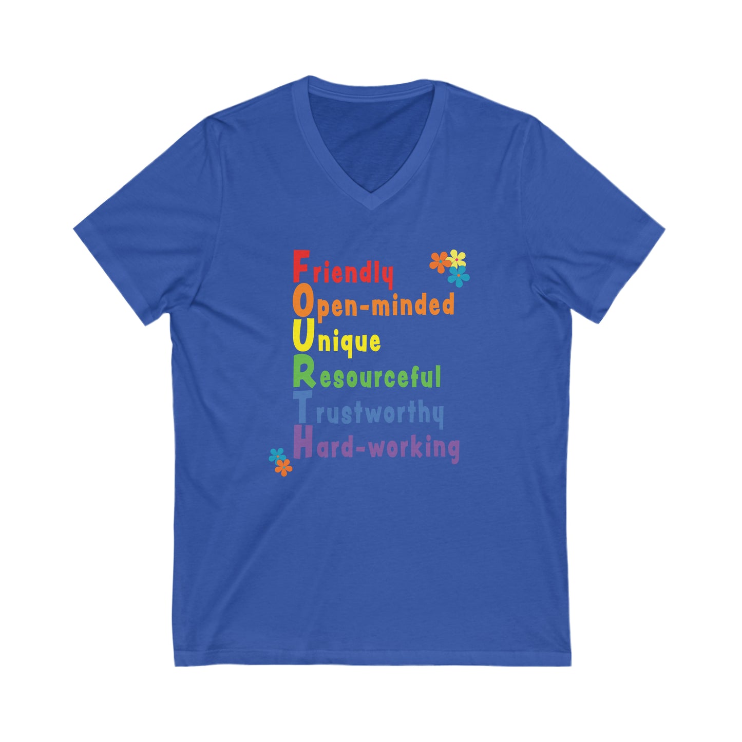 Rainbow FOURTH Grade Positive Teacher V-neck T-shirt