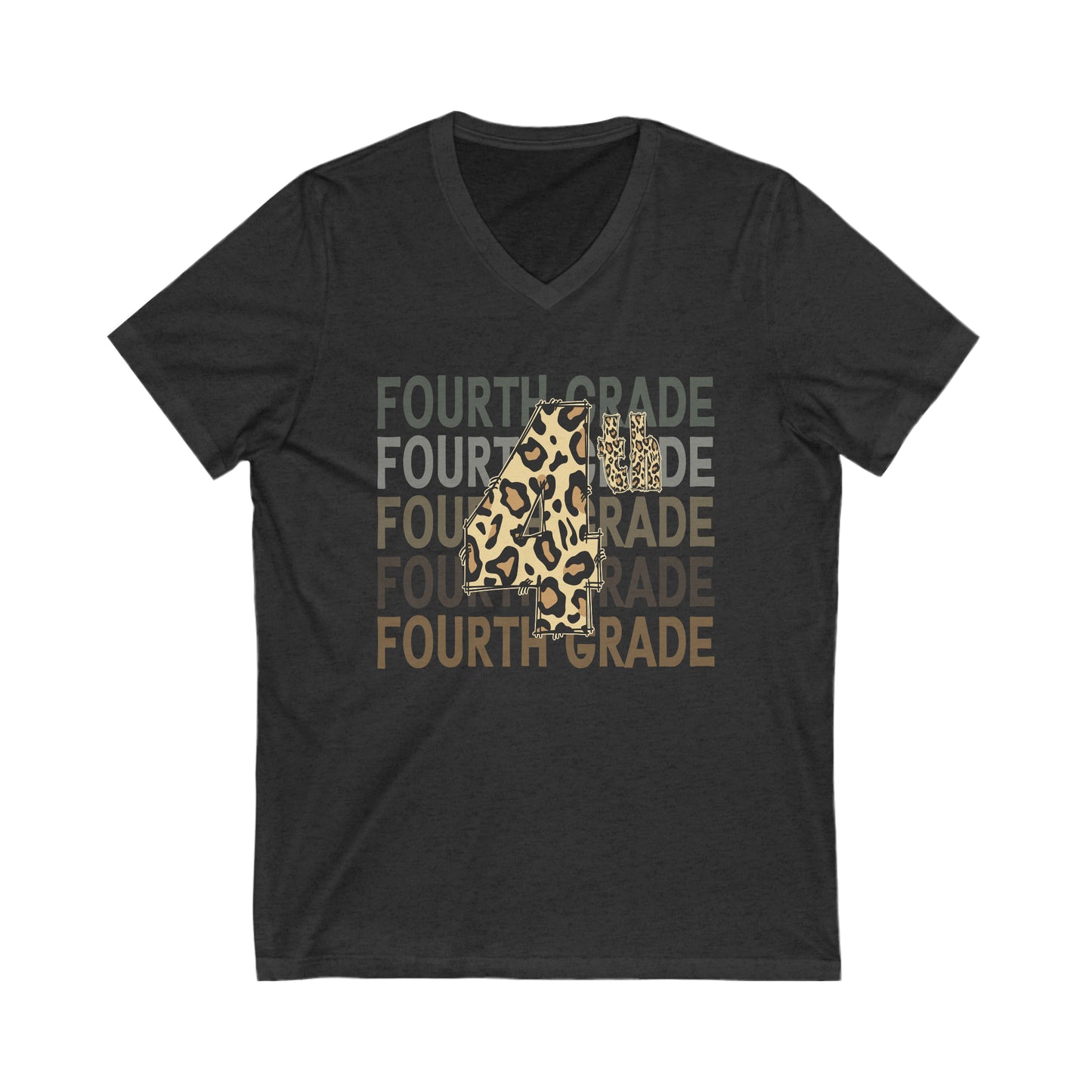 Leopard Print 4th on Fourth Grade - V-Neck Tee