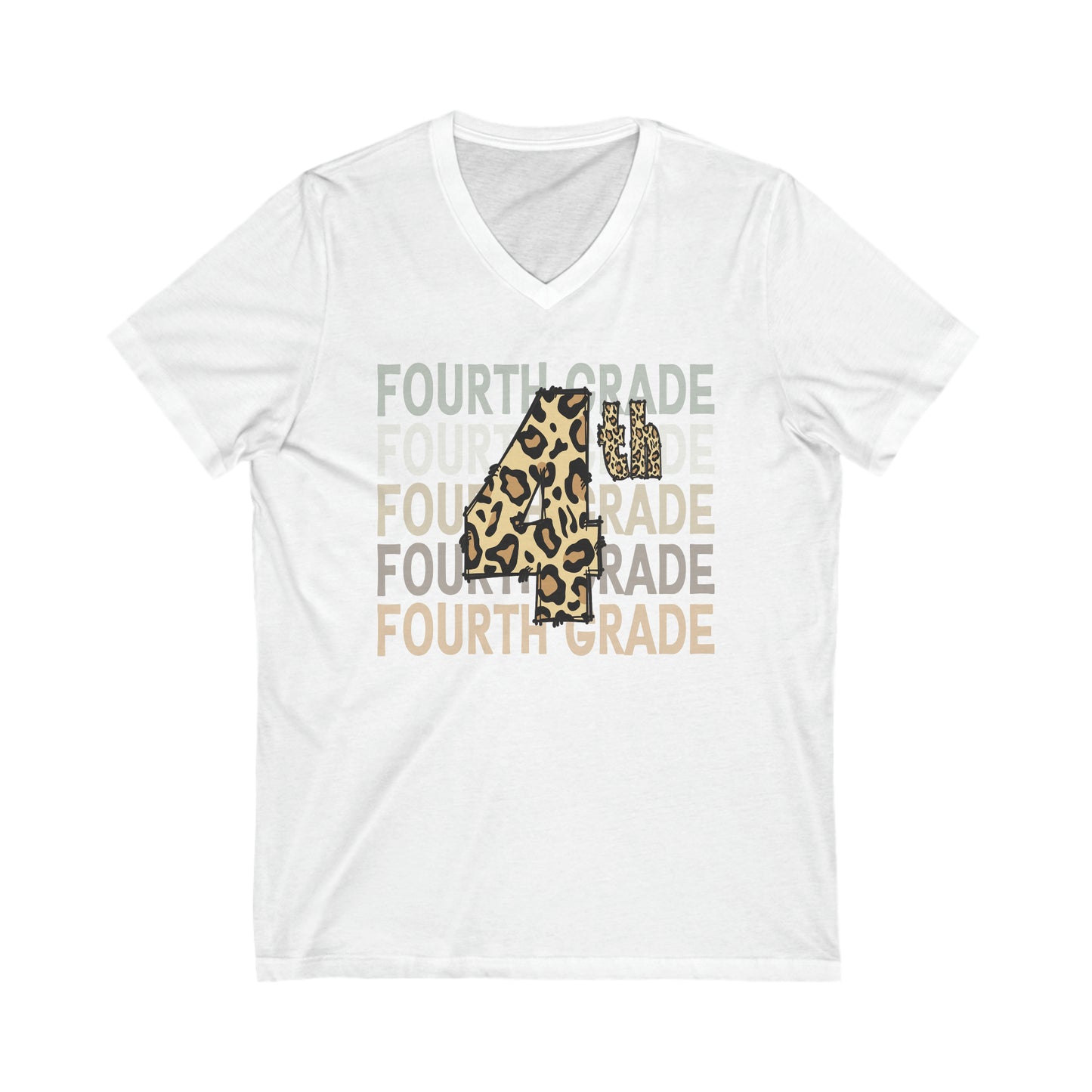 Leopard Print 4th on Fourth Grade - V-Neck Tee