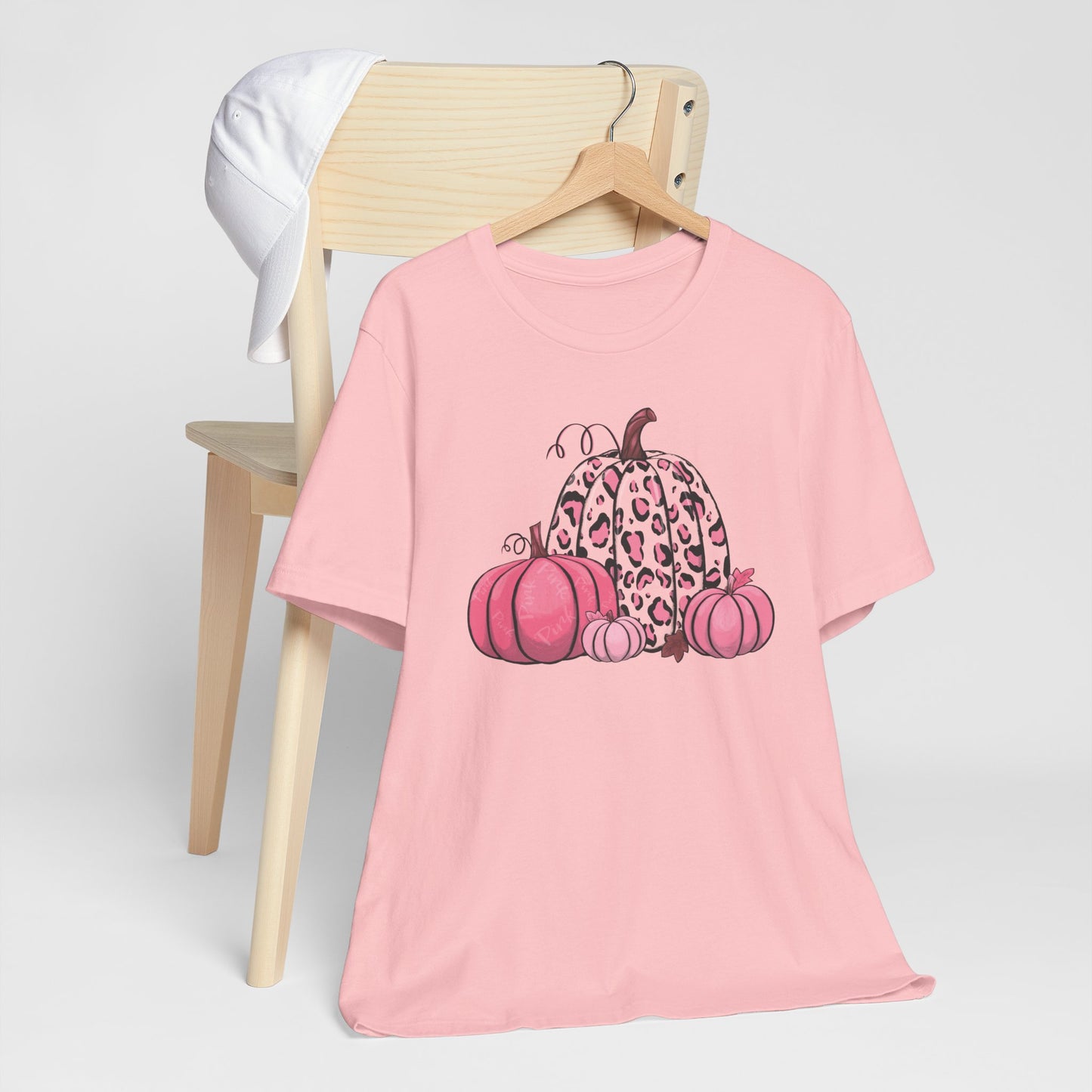 Pink Pumpkin Unisex Tee with Leopard Print Design