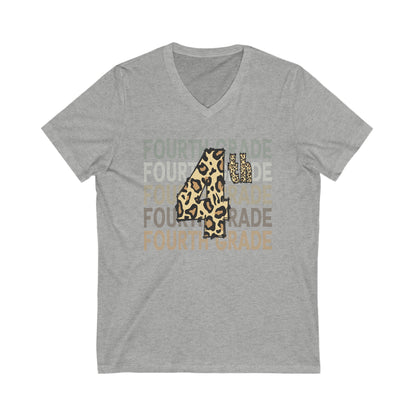 Leopard Print 4th on Fourth Grade - V-Neck Tee