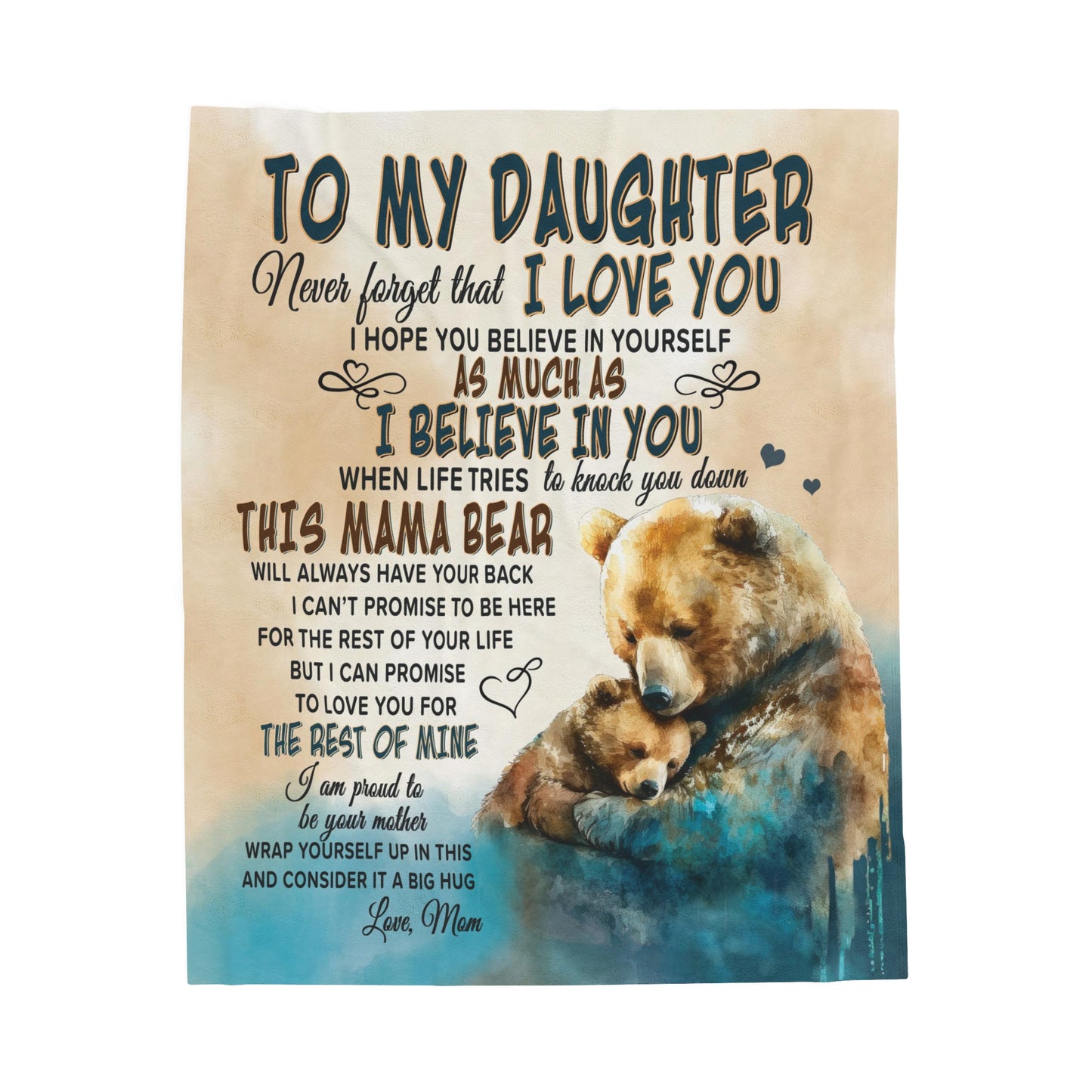 Mama Bear - To My Daughter - Love Mom - Velveteen Plush or Sherpa Blanket