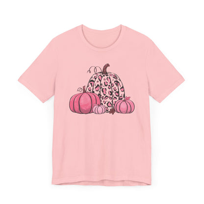 Pink Pumpkin Unisex Tee with Leopard Print Design