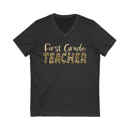 First  Grade TEACHER in Leopard print - V-Neck Tee