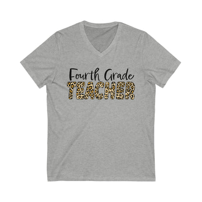 Fourth Grade TEACHER in Leopard print - V-Neck Tee