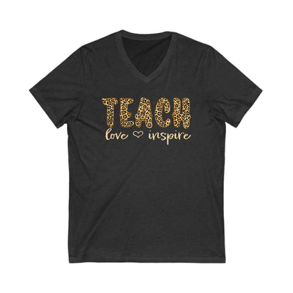 Teach Love Inspire leopard print - Teacher V-Neck Tee