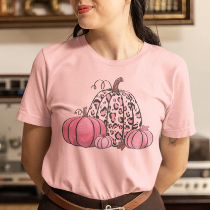 Pink Pumpkin Unisex Tee with Leopard Print Design