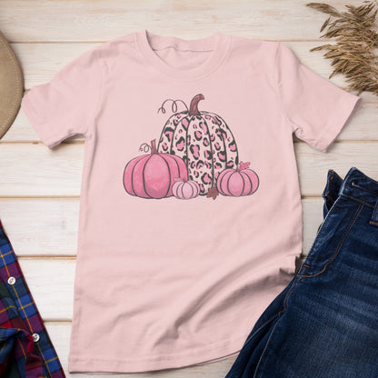 Pink Pumpkin Unisex Tee with Leopard Print Design