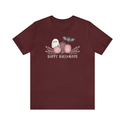 Cute Ghost, Pink Pumpkin, and Bat - Unisex Crew Neck T-shirt