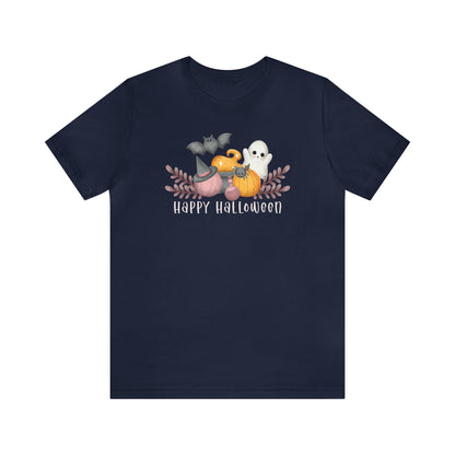 Cute Pink Pumpkin, Cauldron, and Ghost - Unisex Crew Neck T-shirt