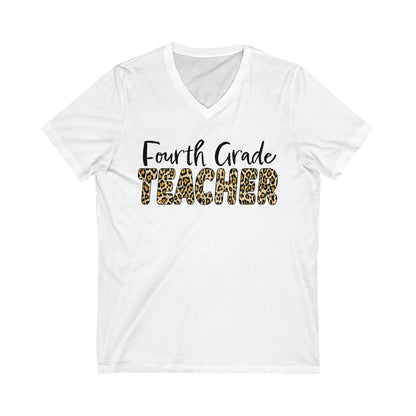 Fourth Grade TEACHER in Leopard print - V-Neck Tee