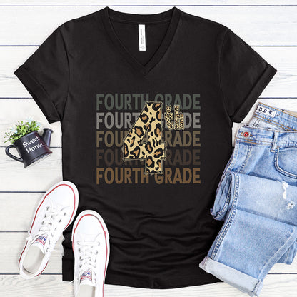 Leopard Print 4th on Fourth Grade - V-Neck Tee