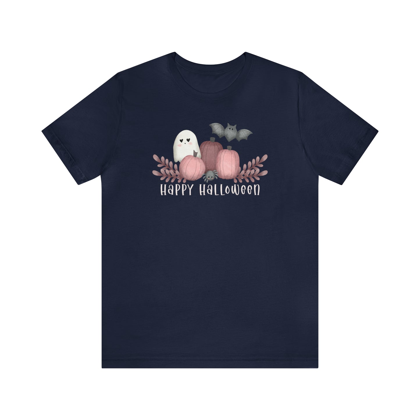 Cute Ghost, Pink Pumpkin, and Bat - Unisex Crew Neck T-shirt