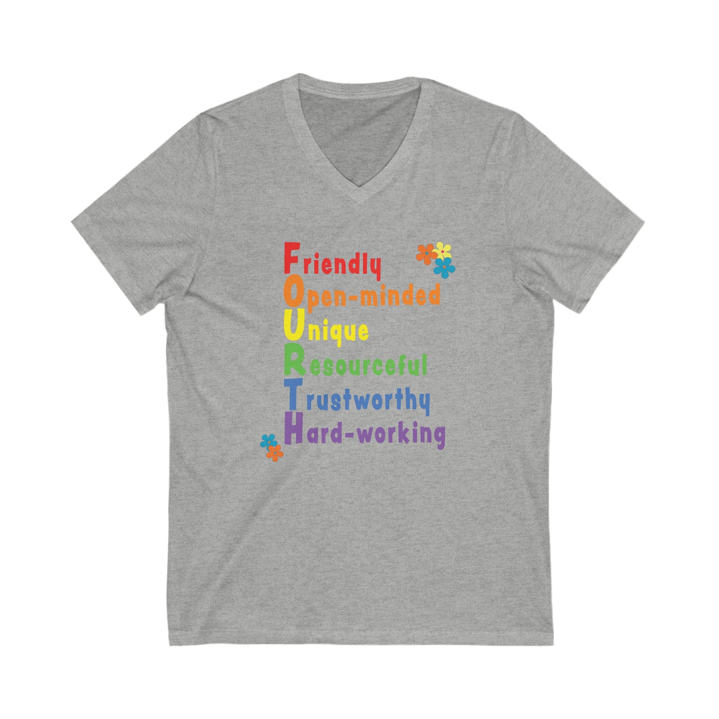 Rainbow FOURTH Grade Positive Teacher V-neck T-shirt