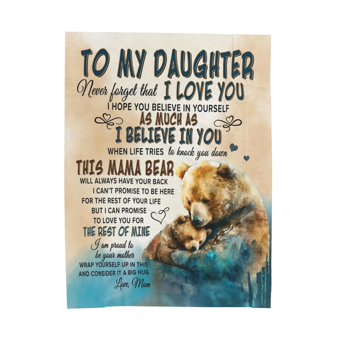 Mama Bear - To My Daughter - Love Mom - Velveteen Plush or Sherpa Blanket