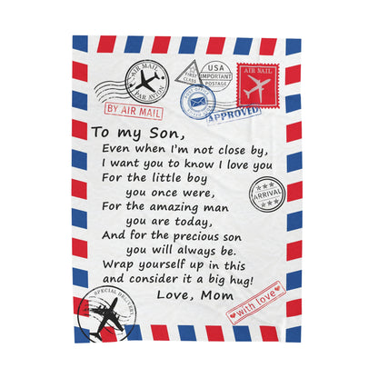 To My Son - Air Mail Letter - PERSONALIZE - Velveteen Plush or Sherpa Blanket