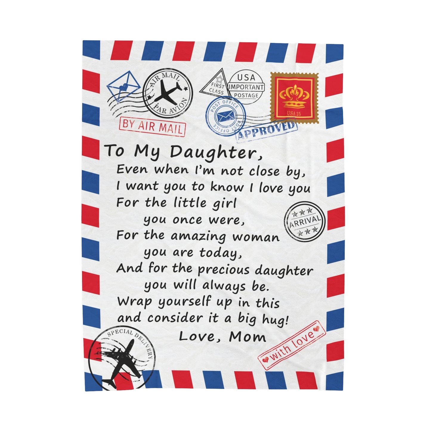 To My Daughter - Air Mail Letter - PERSONALIZE - Velveteen or Sherpa Blanket