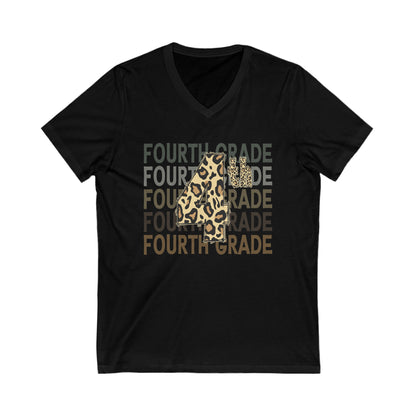 Leopard Print 4th on Fourth Grade - V-Neck Tee