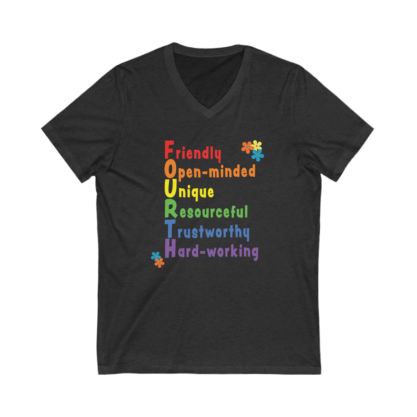 Rainbow FOURTH Grade Positive Teacher V-neck T-shirt