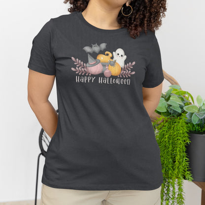 Cute Pink Pumpkin, Cauldron, and Ghost - Unisex Crew Neck T-shirt