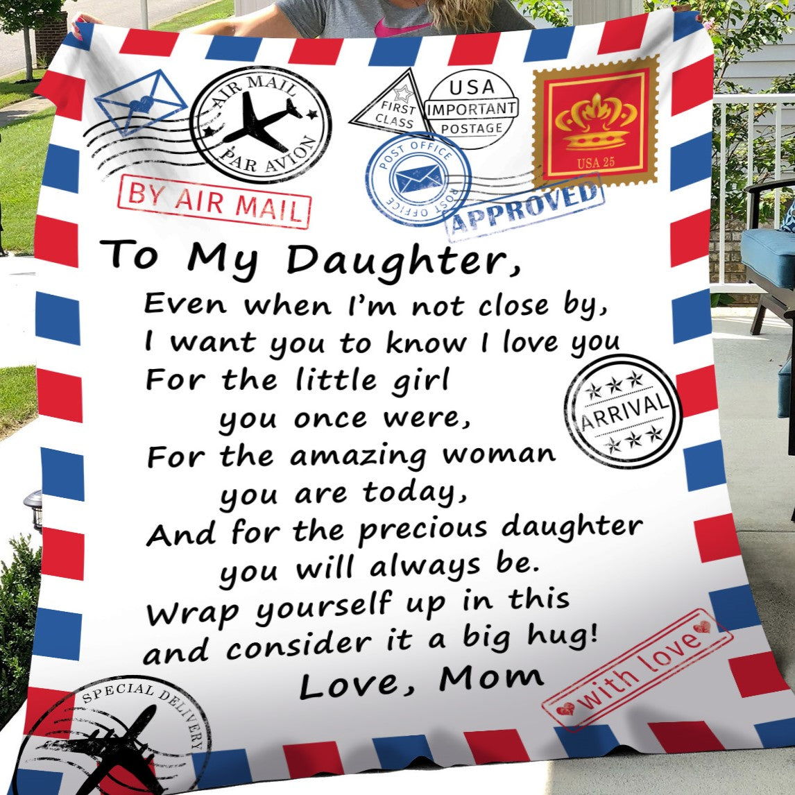 To My Daughter - Air Mail Letter - PERSONALIZE - Velveteen or Sherpa Blanket