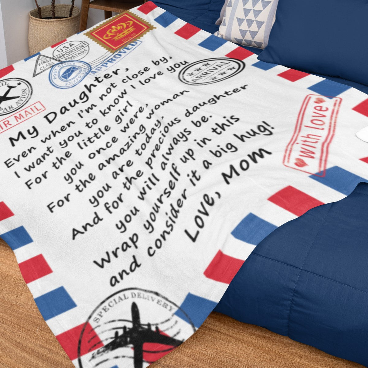 To My Daughter - Air Mail Letter - PERSONALIZE - Velveteen or Sherpa Blanket