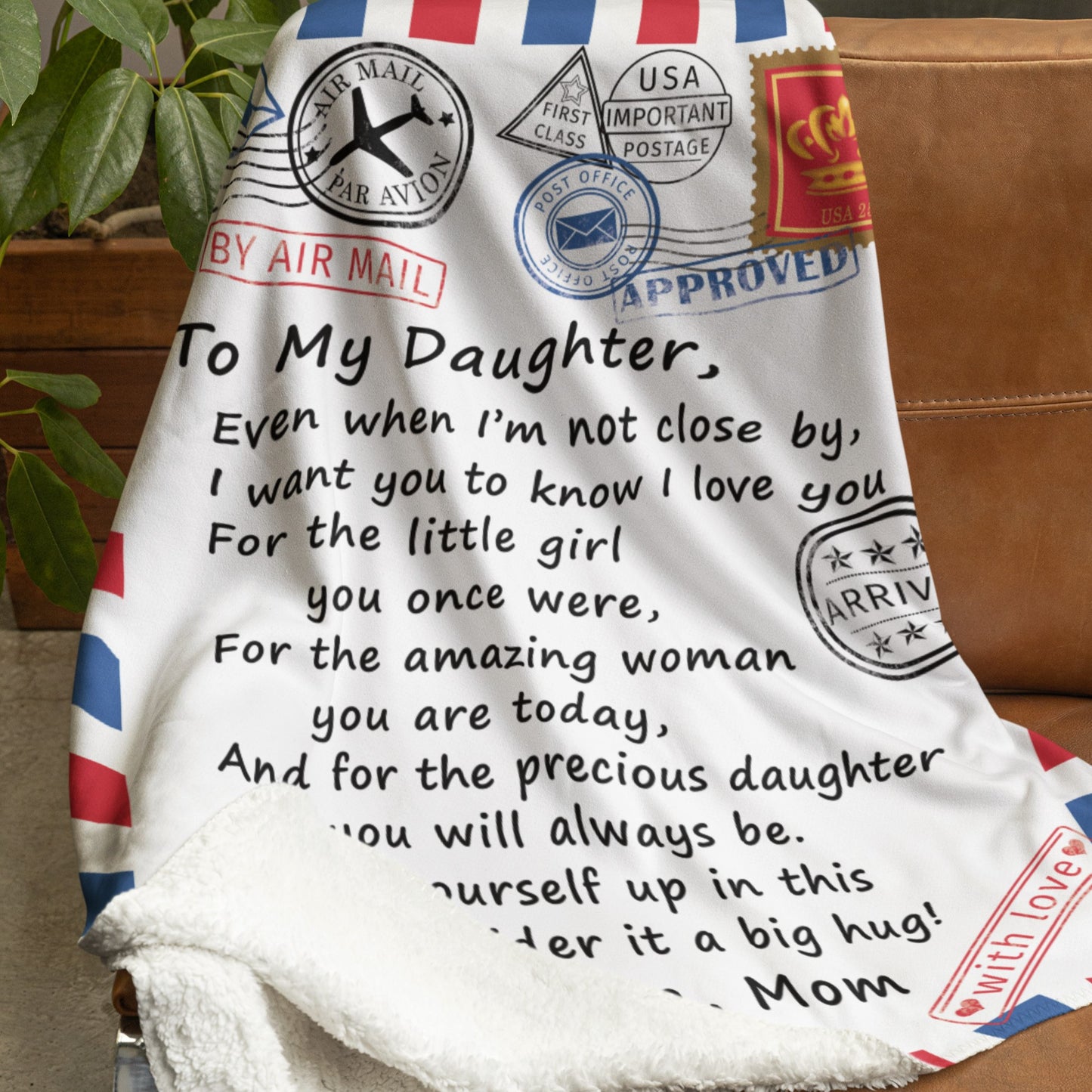 To My Daughter - Air Mail Letter - PERSONALIZE - Velveteen or Sherpa Blanket