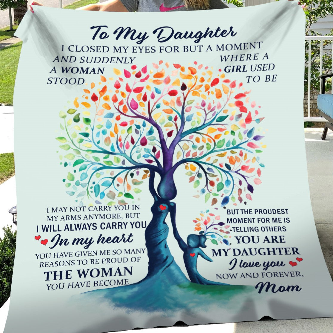 To Daughter - Tree of Life - Love Mom - Velveteen Plush or Sherpa Blanket